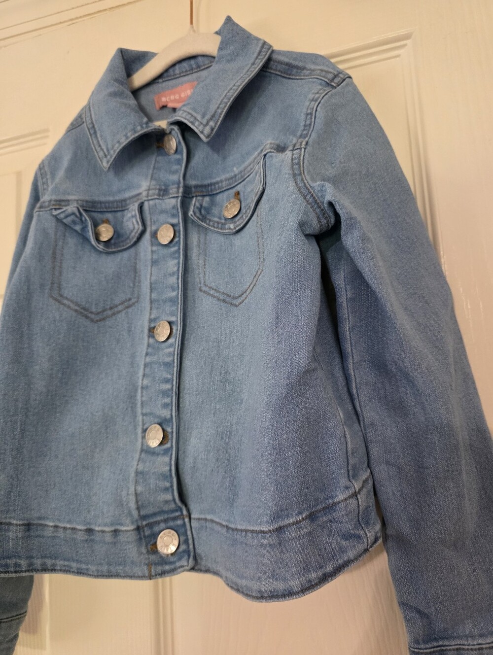 BCBG Girls Light Wash Denim Jacket Size S (7/8) Classic Jean Coat